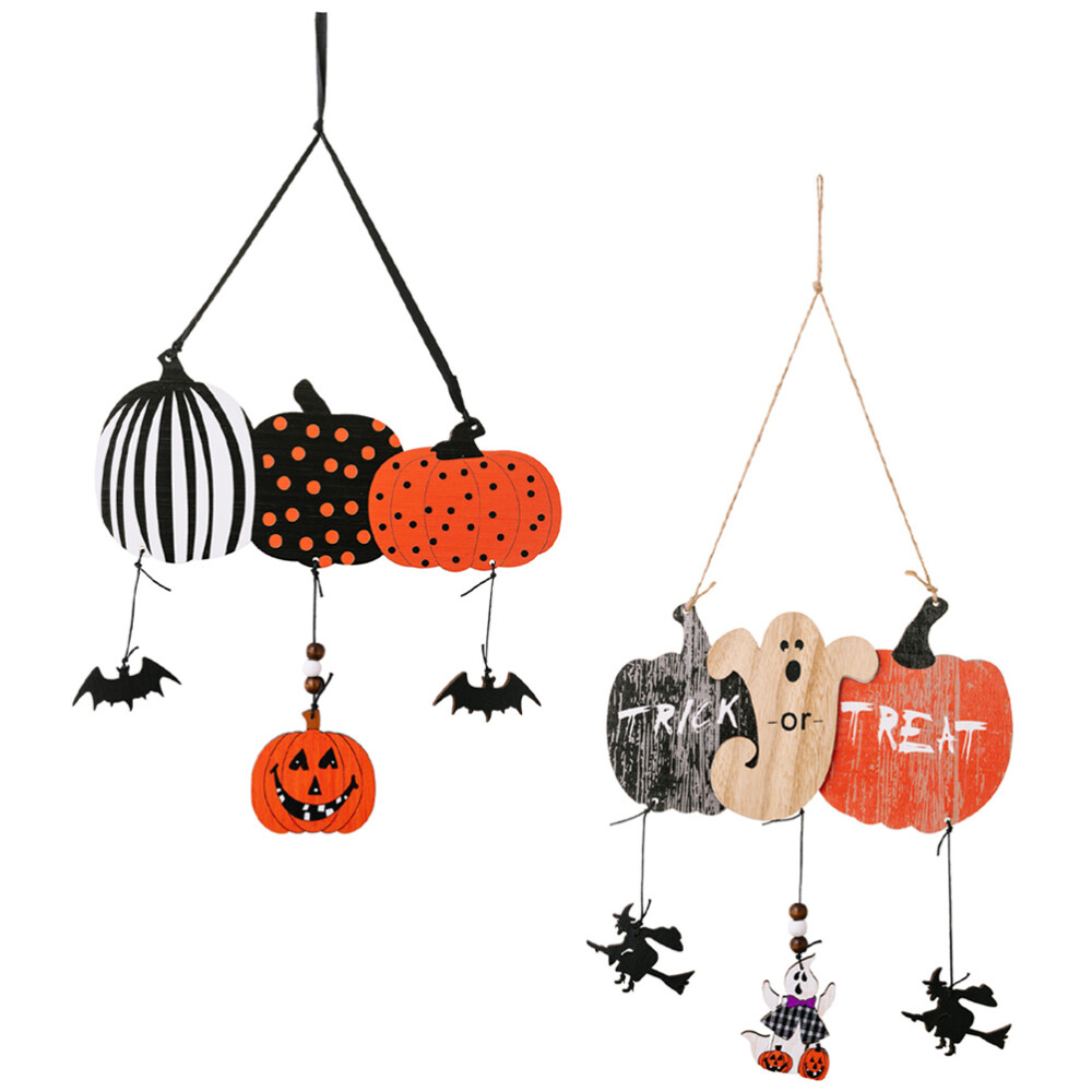 2pcs Trick or Treat Halloween Decorative Door Sign Door Pendant Porch Sign