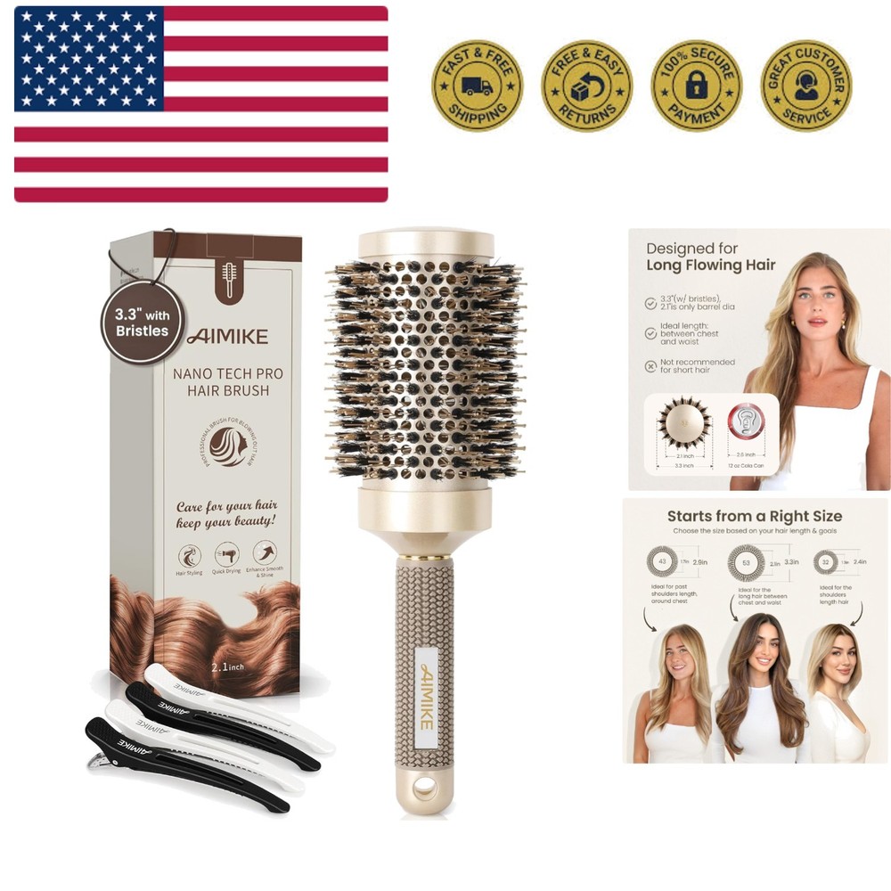 Round Hair Brush, Nano Thermal Ceramic & Ionic Tech, 2.1 Inch Barrel with Boa...