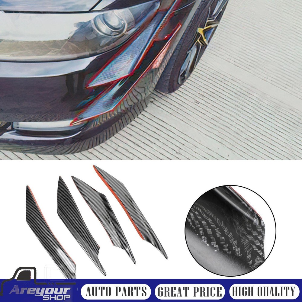 4-Piece Universal Front Bumper Lip Spoiler Canards in Carbon Fiber Design