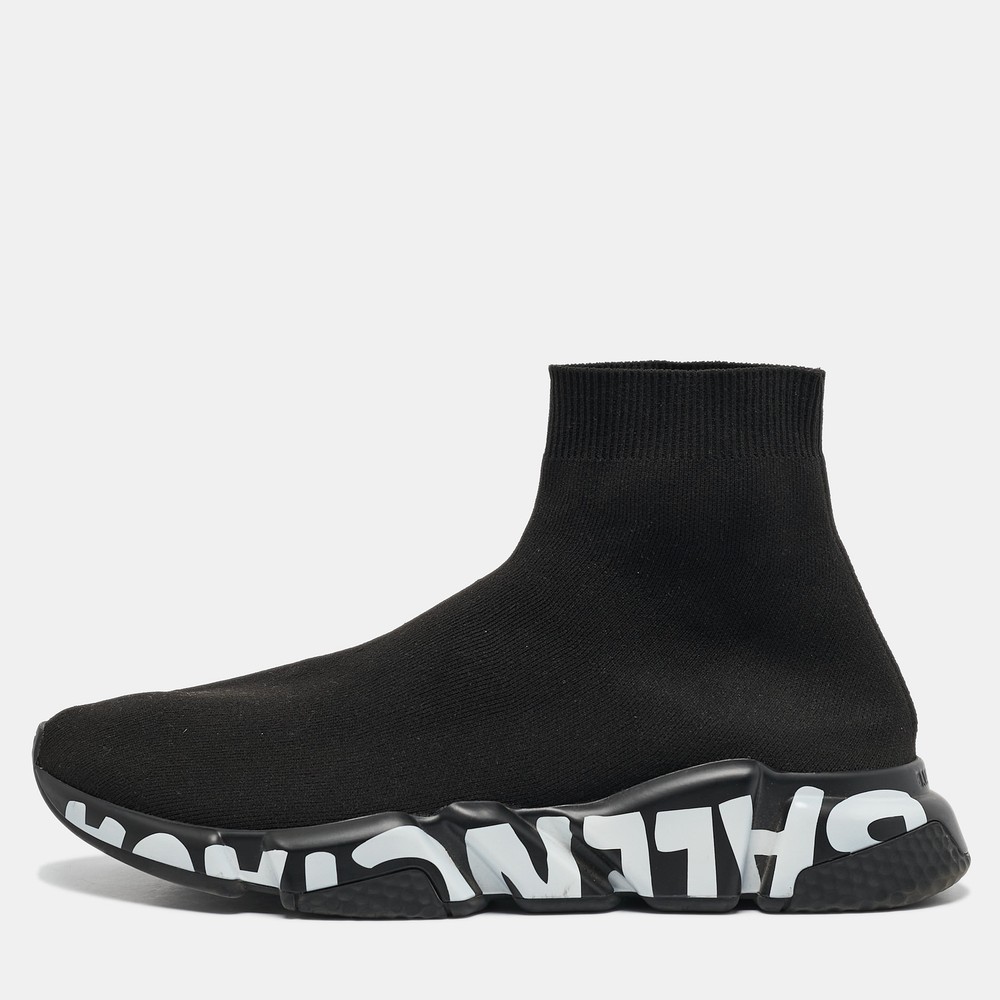 Balenciaga Black Knit Graffiti Speed Sneakers Size 42  