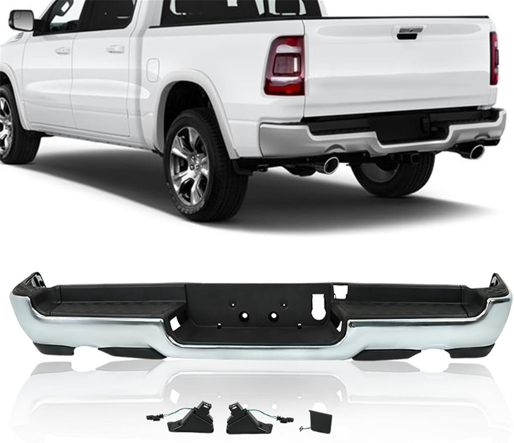 Rear Back Bumper Chrome For 2019-2024 RAM 1500 W/ Dual Exhaust W/o Sensor Hole