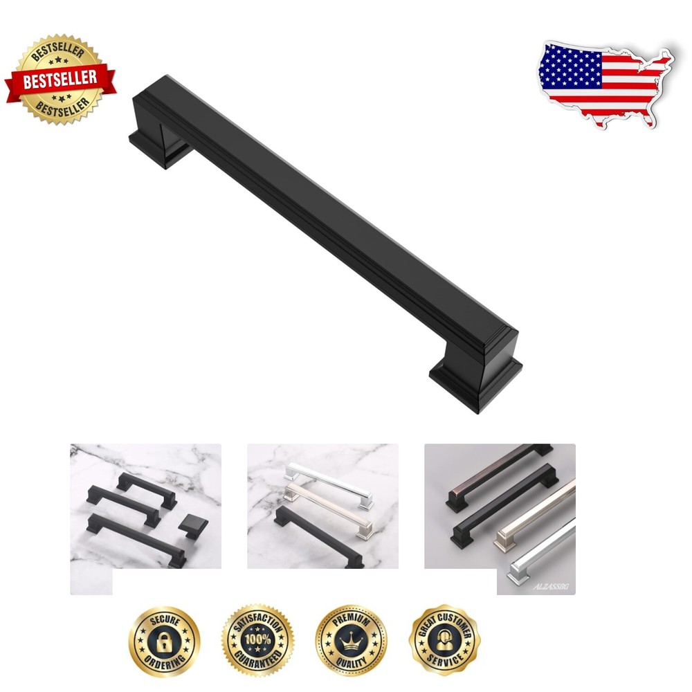 Stylish 10 Pack of Matt Black Cabinet Handles - Perfect for Wardrobes & Drawers