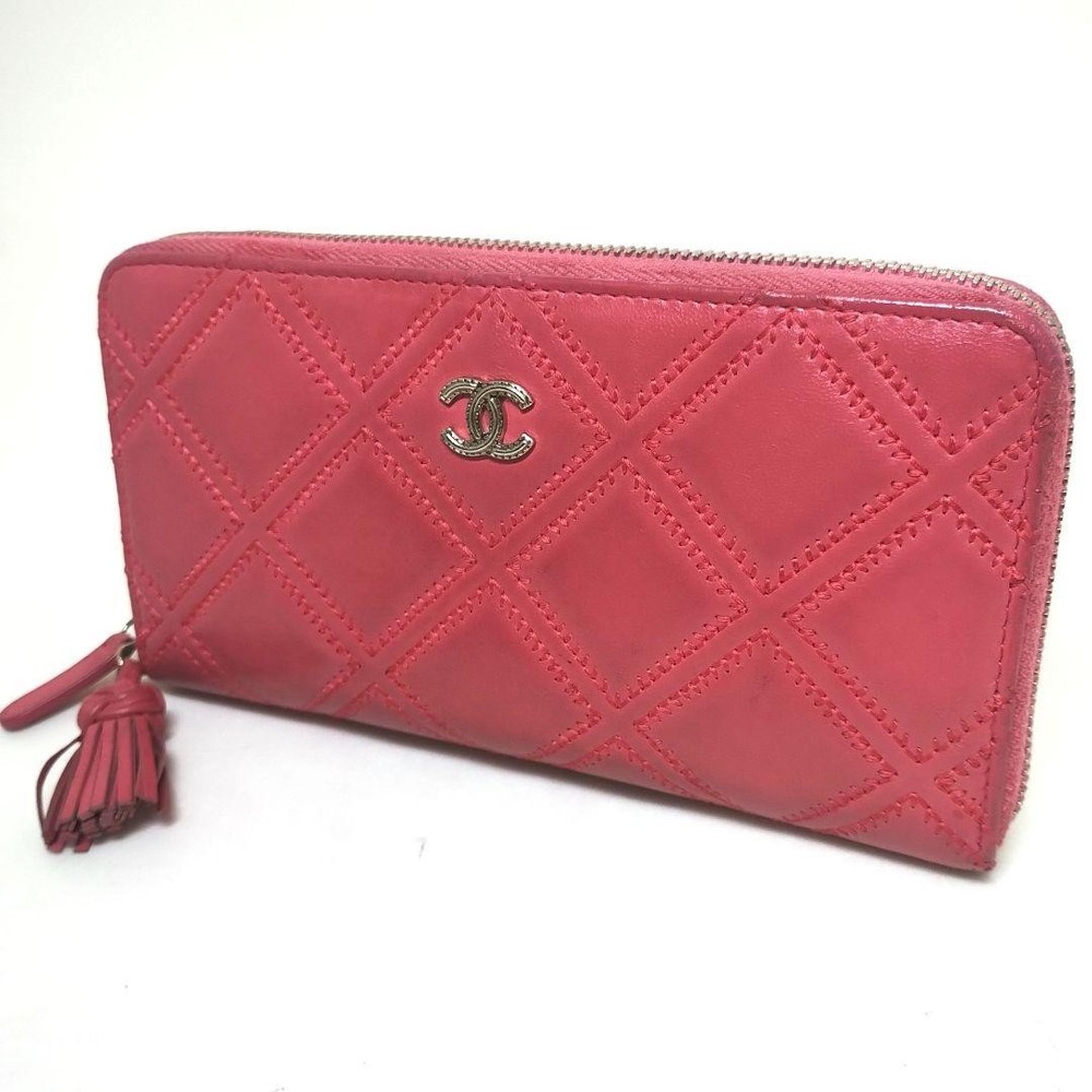 Chanel Pink Double Stitch Zipper Tassel Long Wallet Pre-Owned