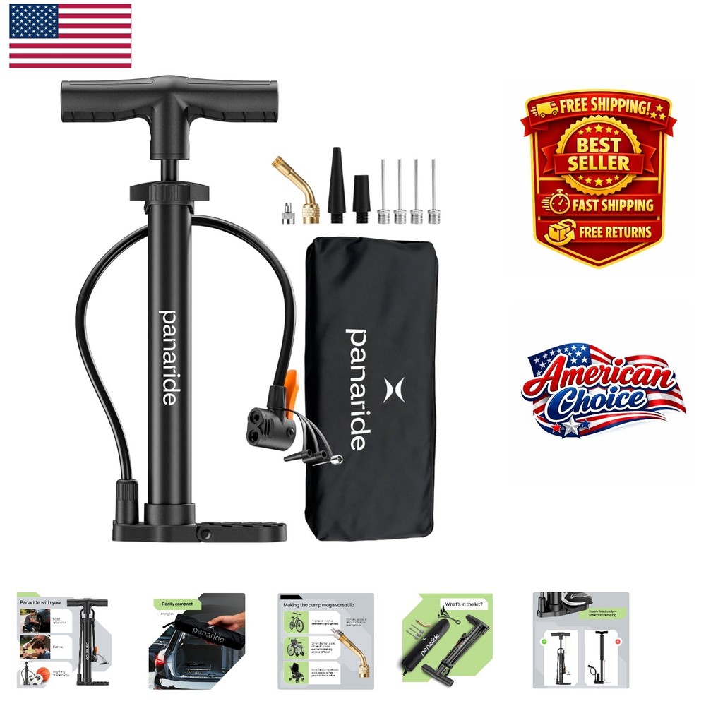 Dual Valve Bike Pump 120 PSI Portable Hand Inflator for Bicycles & Strollers