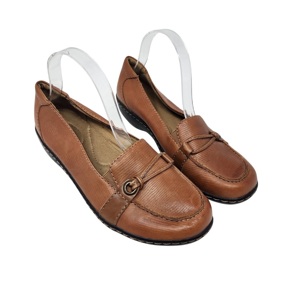 Clarks Brown Leather Loafers Slip On Comfort Flats Round Toe Size 8M