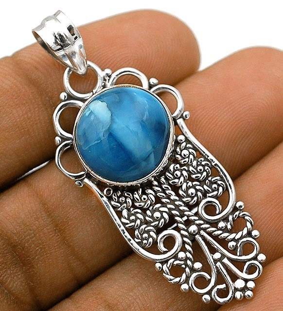 Natural Owyhee Opal 925 Sterling Silver Filigree Pendant