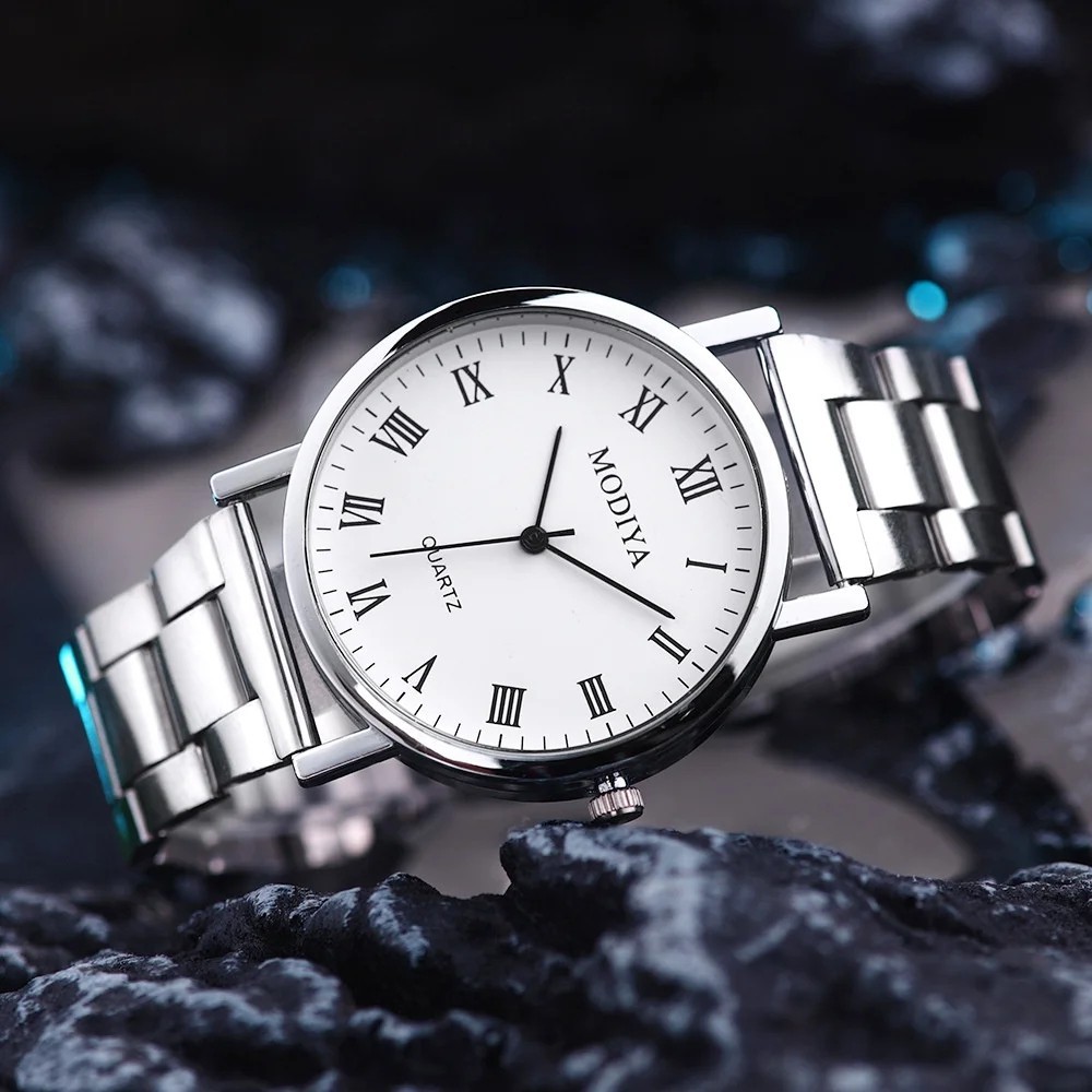 Luxury Men's Watch Silver Stainless Steel Band Minimalist Quartz Analog Dress