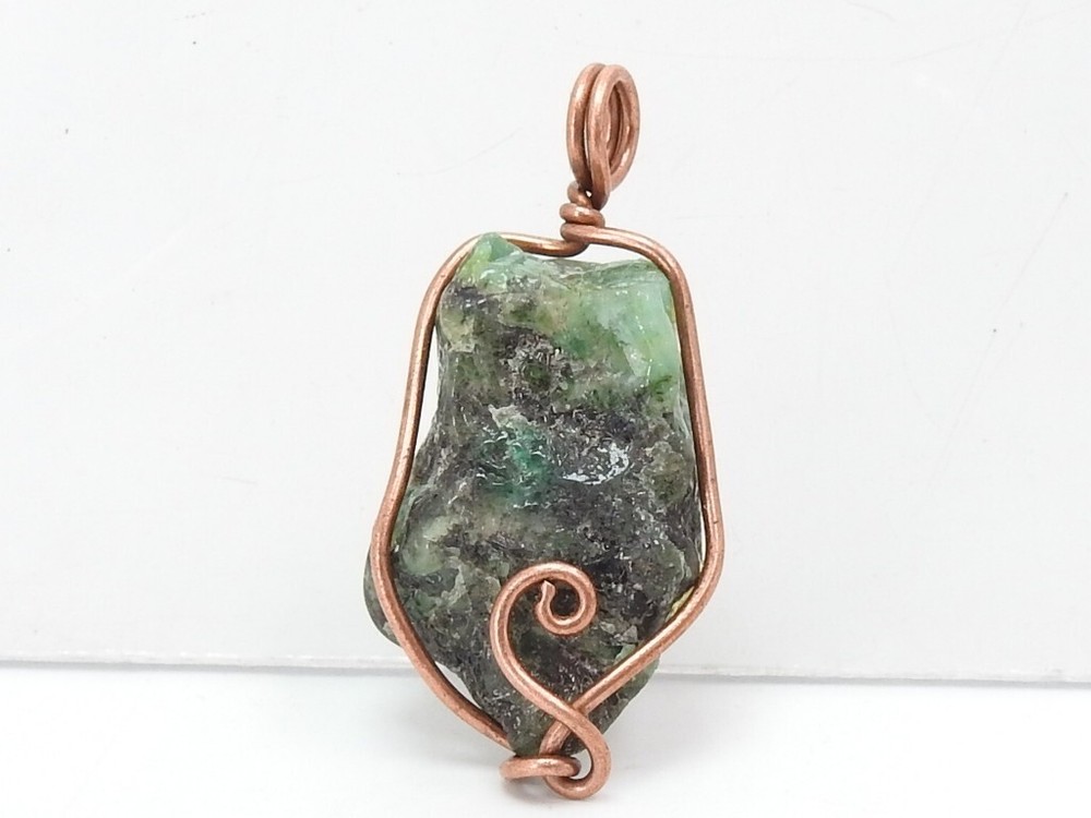 Emerald Rough Pendant Wire Wrapped Copper Jewelry 30X19X10MM Personalized Gift