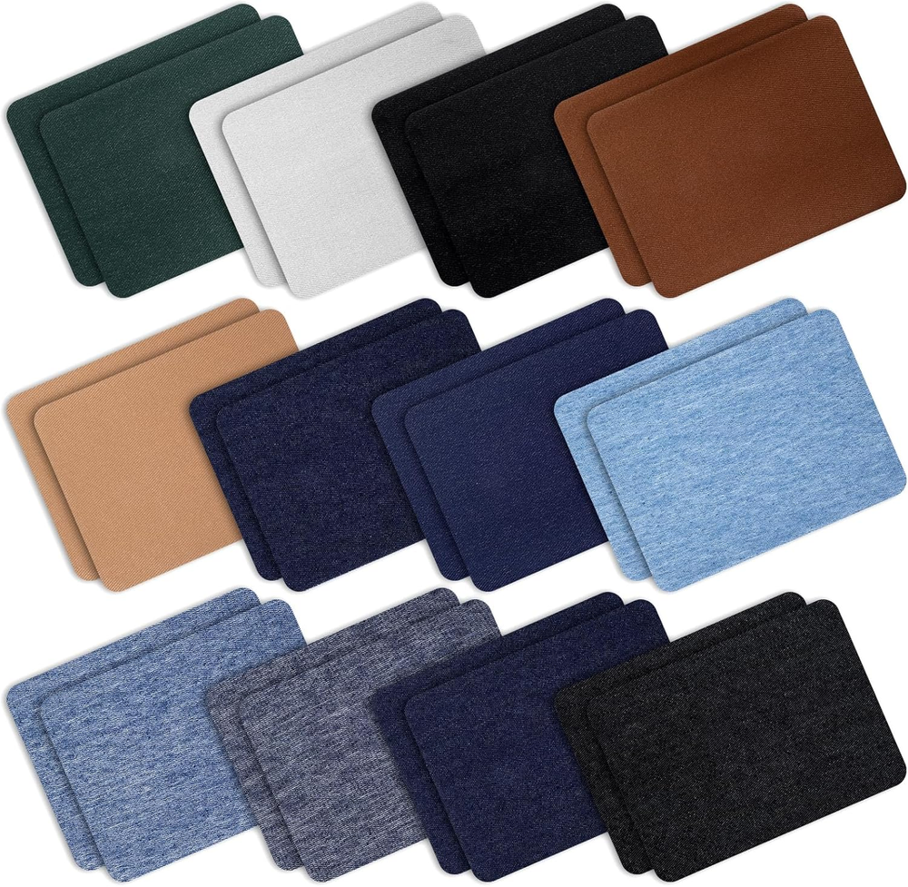 Iron on Patches for Clothes, 24 PCS Iron on Patches for Jeans, 12 Shades Denim P