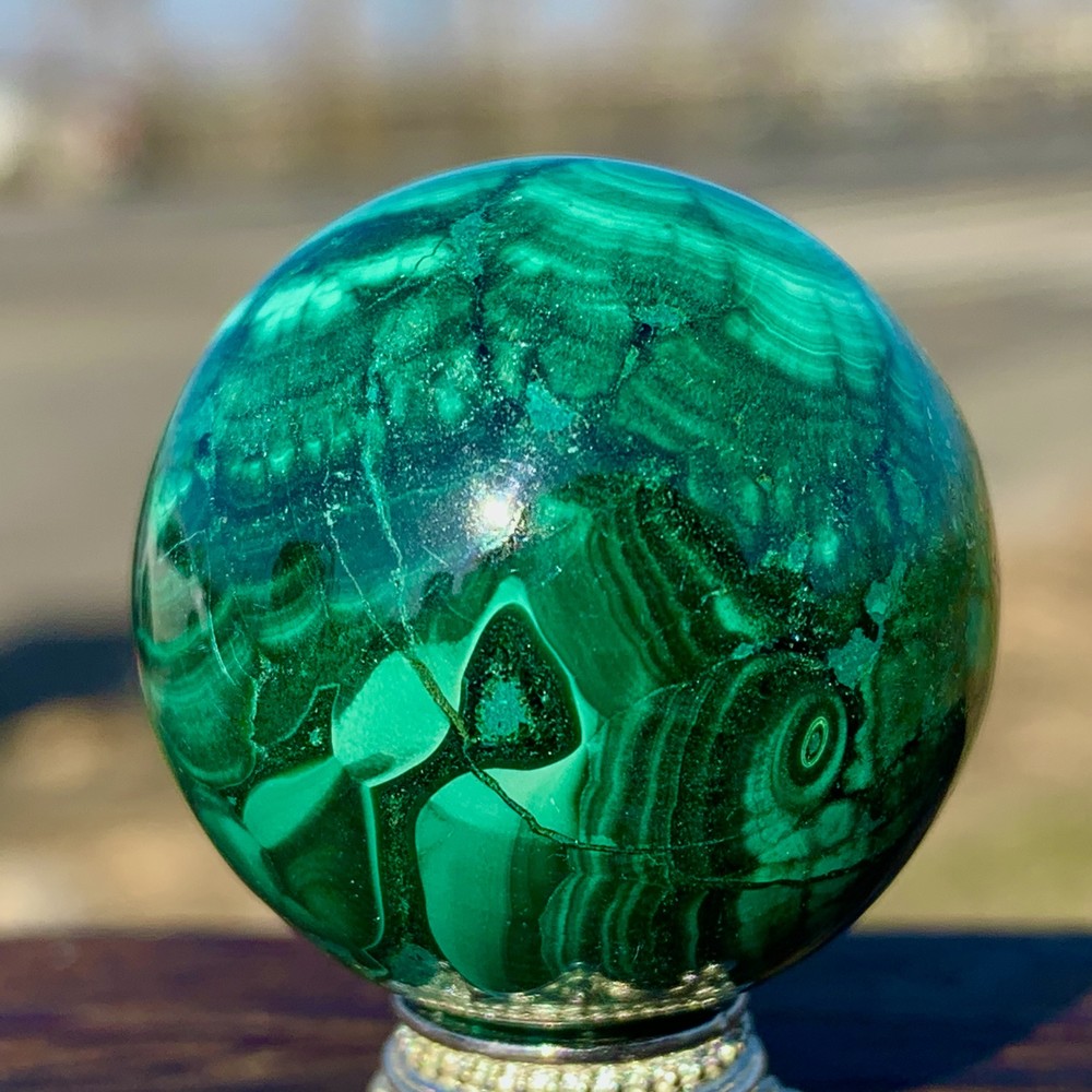 42G Natural glossy Malachite ball transparent cluster rough mineral sample