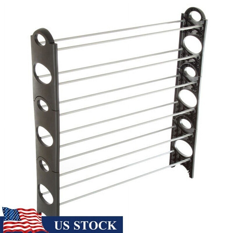 Black 6-Tier Stackable Shoe Rack Organizer Holds 24 Pairs Space Saving Storage
