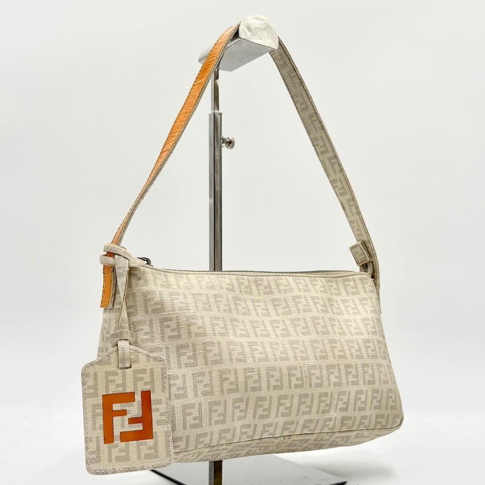 FENDI FF Zucca Shoulder Bag in White PVC Authentic G0704476
