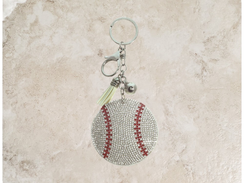 Baseball Tassel Bling Faux Suede Stuffed Pillow Key Chain Handbag Charm