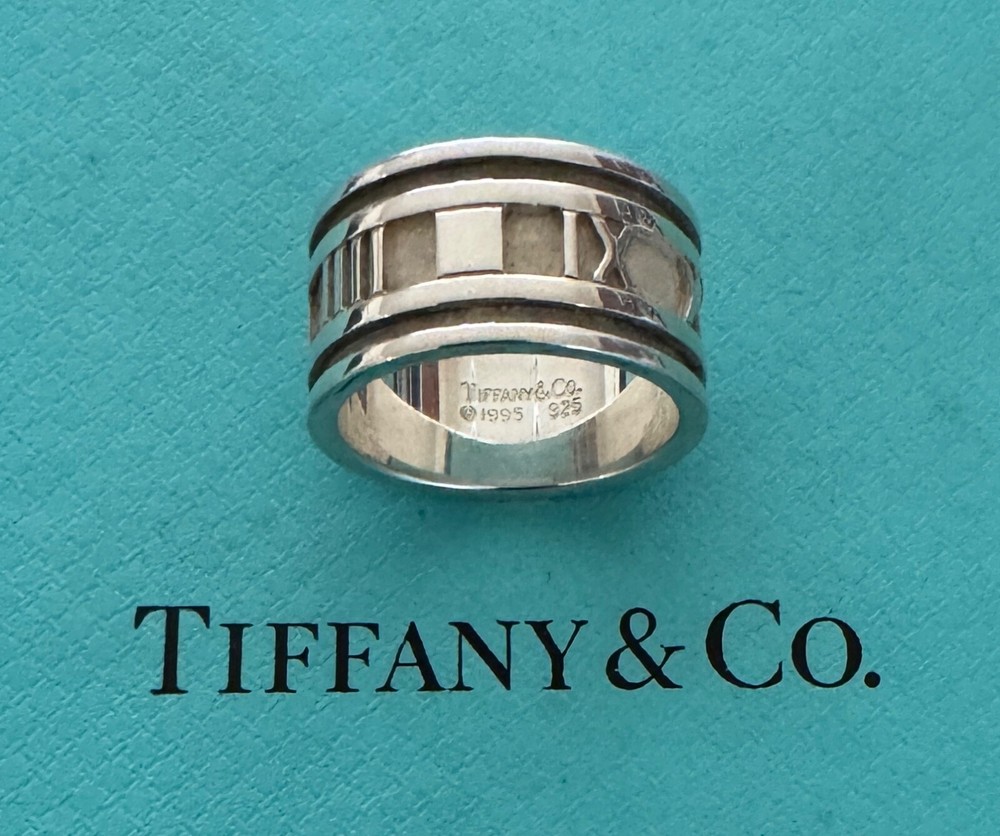 Tiffany & Co  Atlas Roman Numeral Wide Ring Sterling Silver 925 Size  8 US 1995