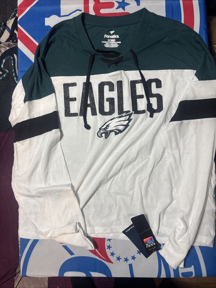 NWT Women’s Xl Philadelphia Eagles Long Sleeve Tee Lace Neck Glitter Print