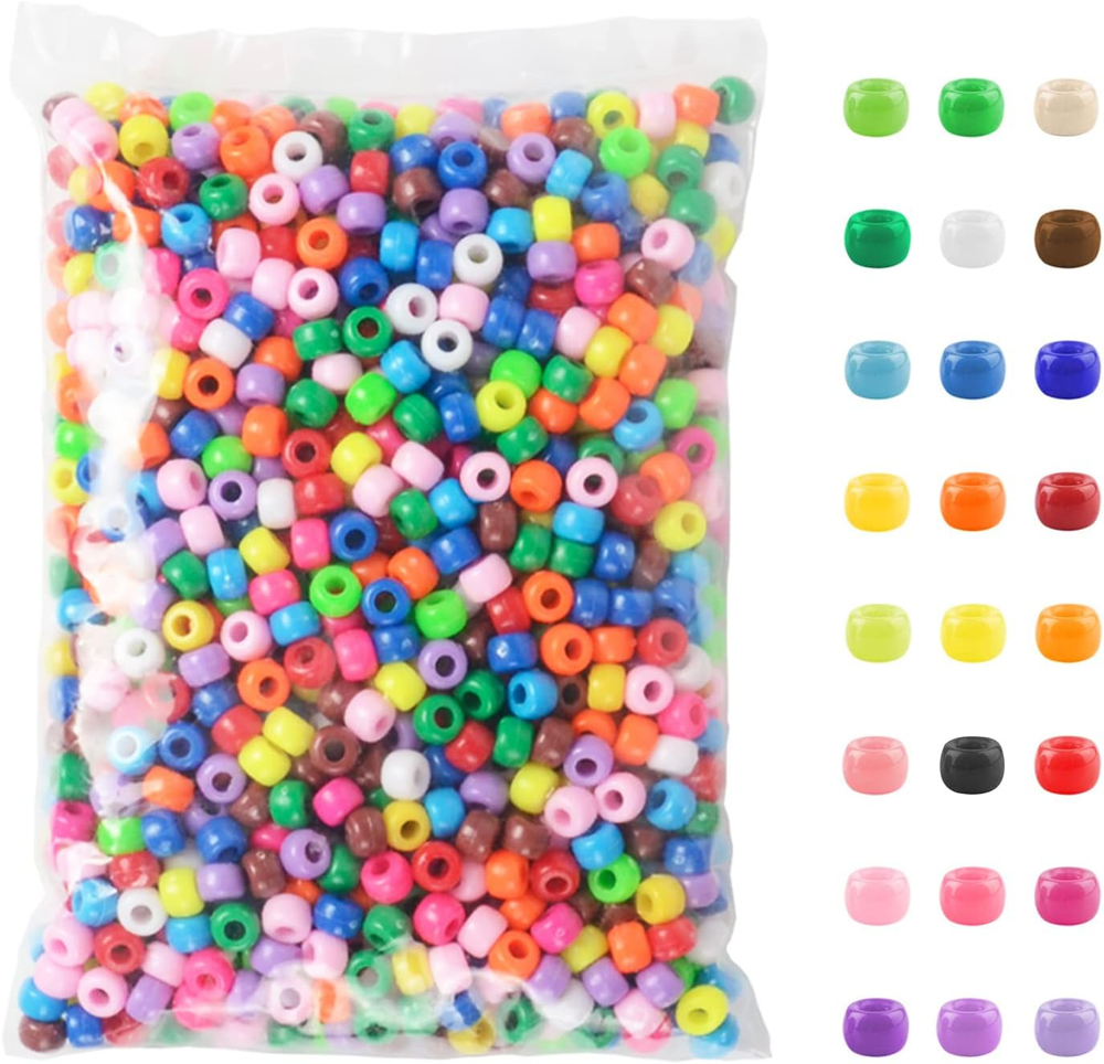1200 Pcs Multi-Colored Plastic Pony Beads for DIY Bracelet Making and Crafts