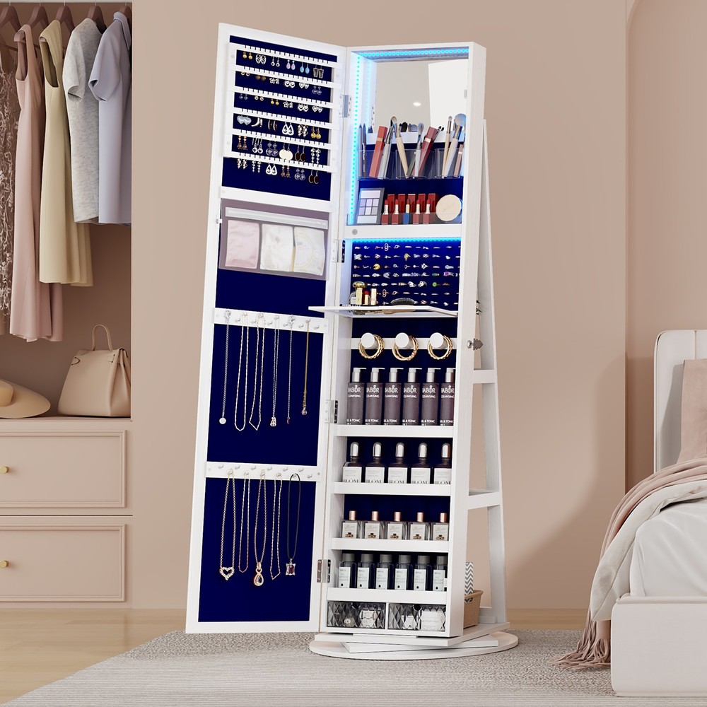 360° Swivel Jewelry Cabinet Large Capacity, Lockable Jewelry Armoire Organizer