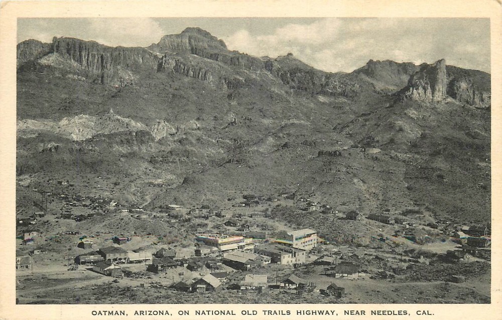 1920s Oatman Arizona Needles Aerial View Highway Albertype Postcard 25-6004