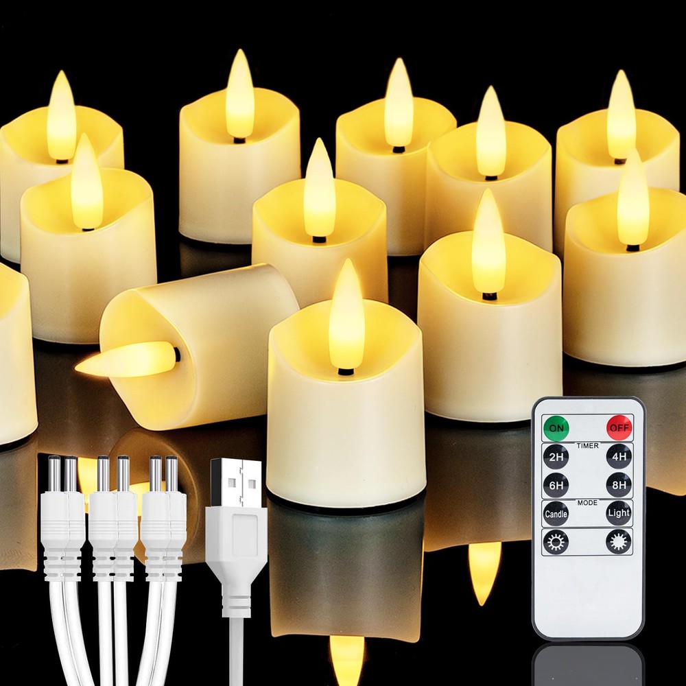 Rechargeable Flameless LED Votive Candles with Timer 12 Pack Battery Operated