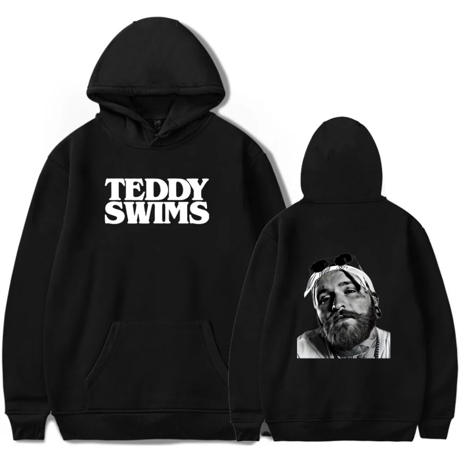Sudadera con Capucha 2 Caras, Teddy Swims Sudadera con Gráfico Blanco y Negro, Regalo para Fans