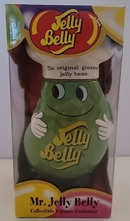 Mr Jelly Belly Ceramic Container Green New in Box 7.5 Inch See Pics