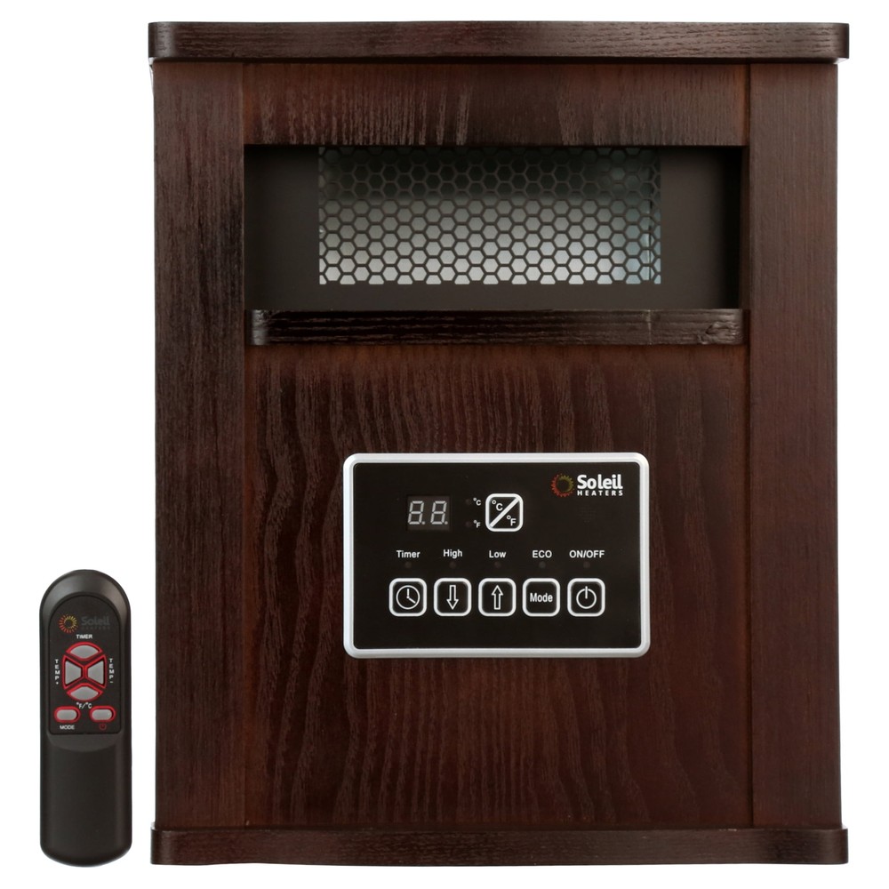 Electric Infrared Quartz Cabinet Heater with Remote 1500W Indoor Walnut
