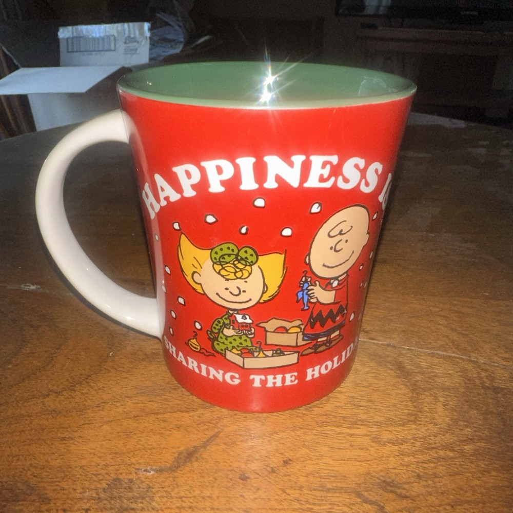 Charlie Brown Peanuts Christmas Coffee Mug Happiness Is Sharing Holidays Gibson