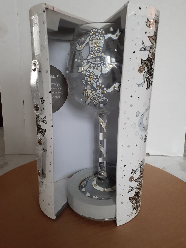 Lolita Wedding Bells Love My Wine Glass with Case 11x5 Inches New