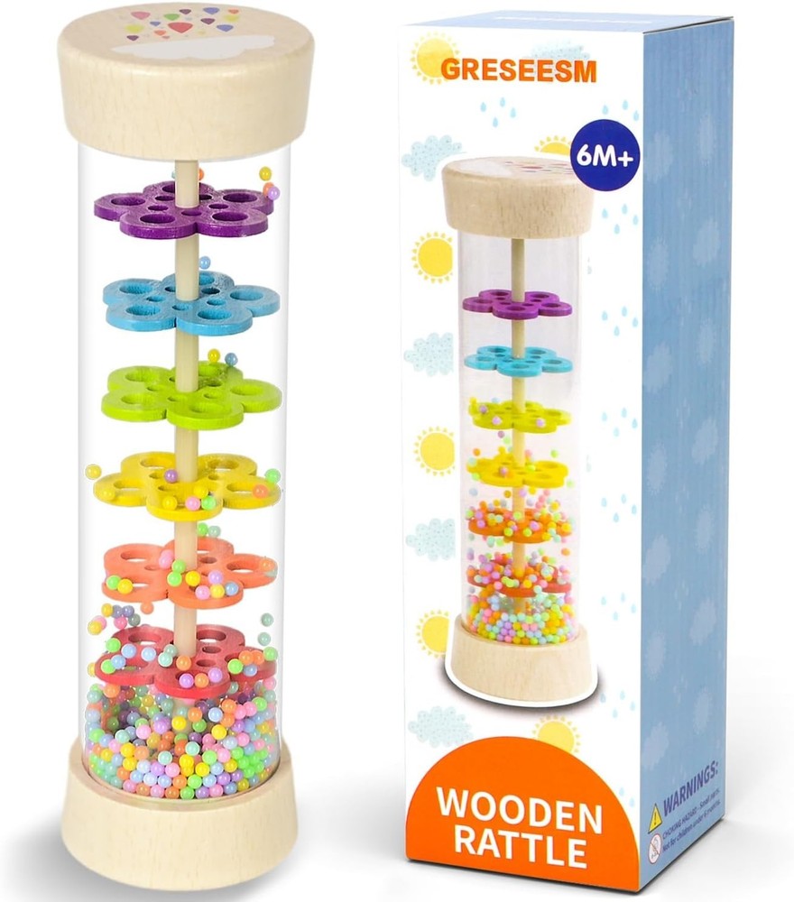 Rain Stick, Montessori Baby Toys for 6-12 Months 1 Year Old, Baby Rattle Wooden