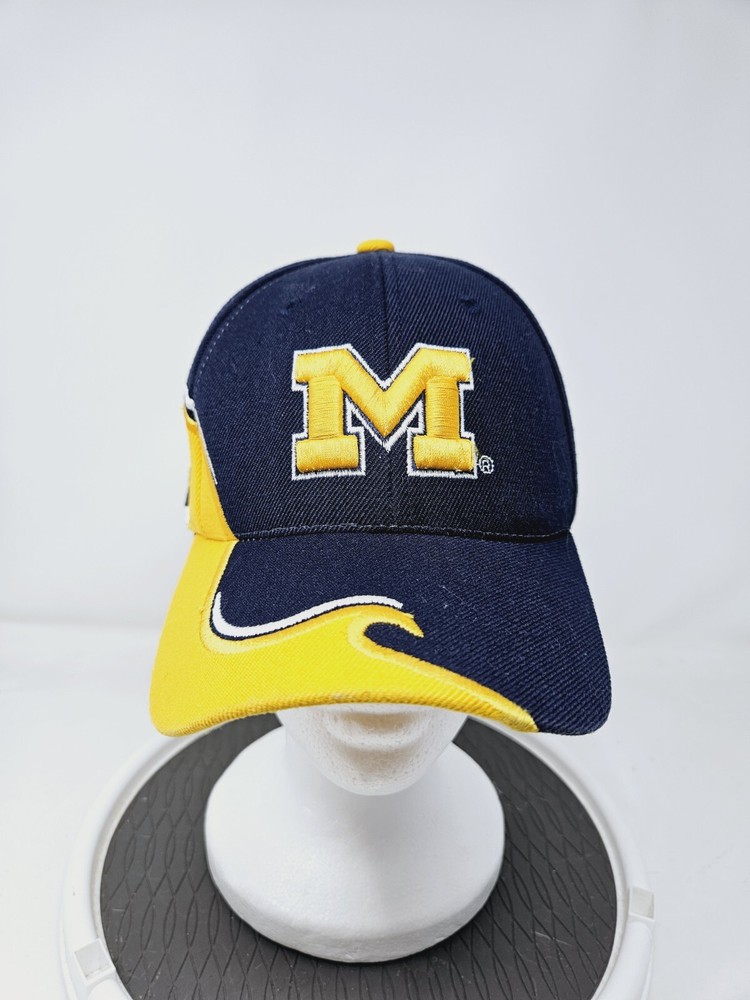 Vintage Michigan Wolverines Embroided Blue And Yellow 90s Strapback Hat Used