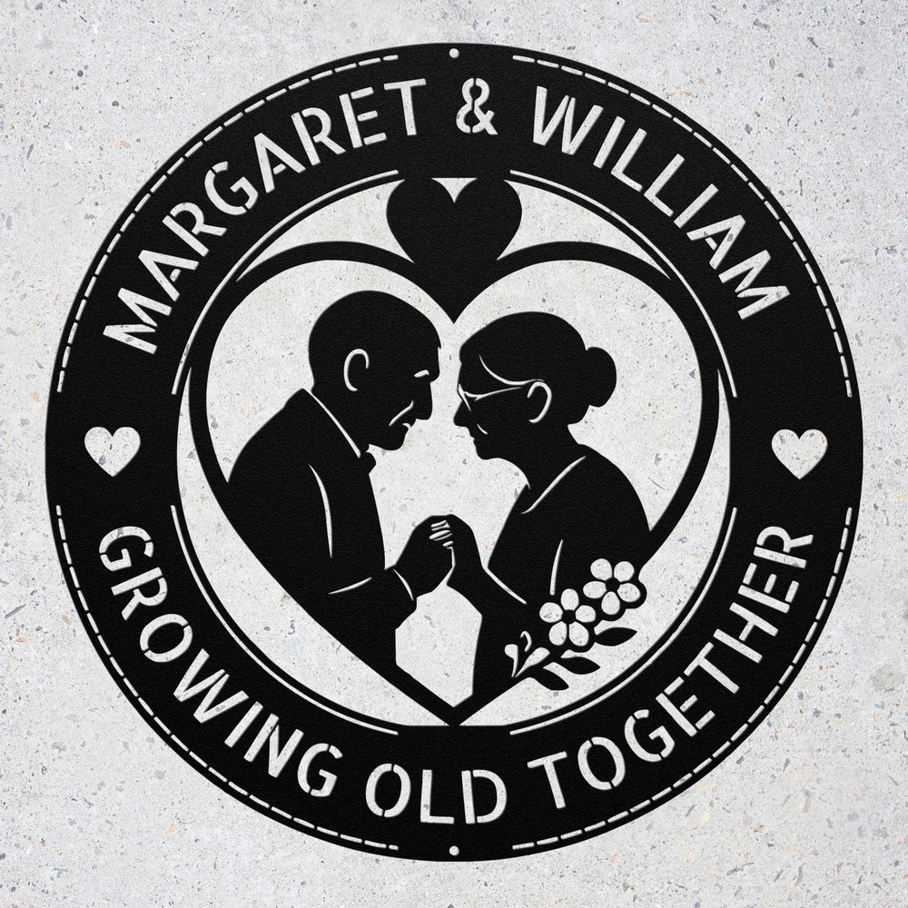 Personalized Old Couple in Heart Metal Art Sign Anniversary Valentines day Gift