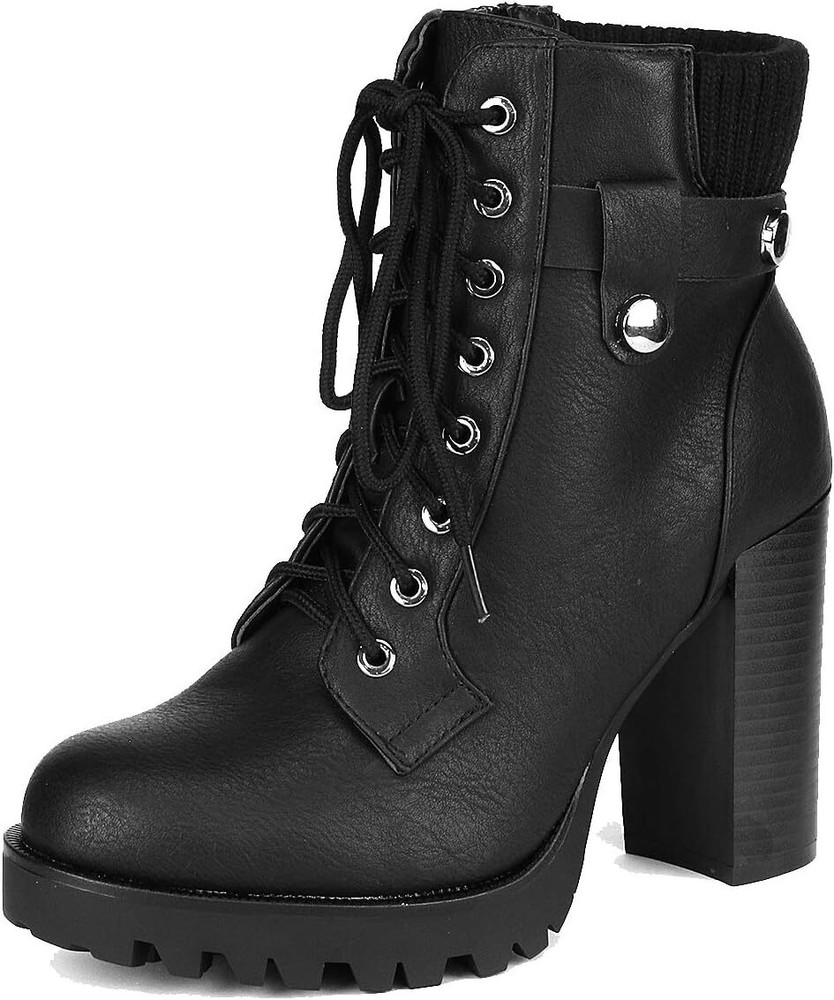 Dream Pairs Women's Chunky Heel Lace-Up Combat Ankle Boots Fashion Trend