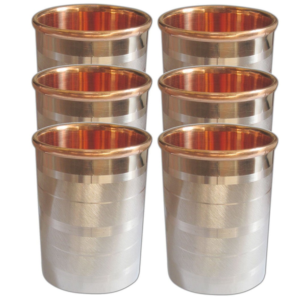 Copper Glass Tumbler Set of 6 for Ayurvedic Health Benefits 300ml