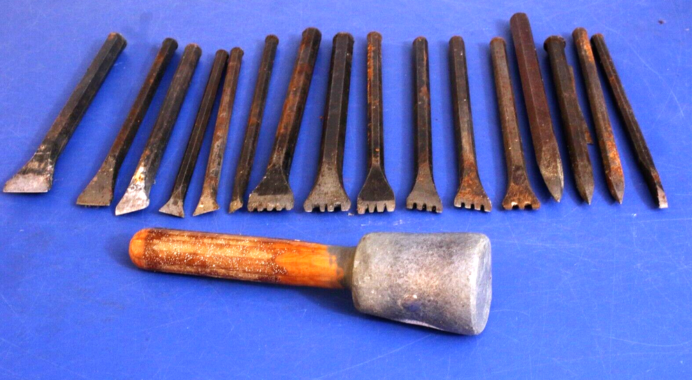 Hand Chisel and Hammer Set.  Stone Carving and Sculpting Tools for Sculptor.