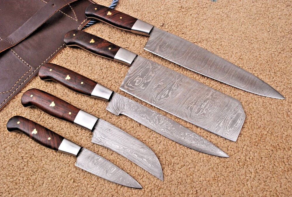 Custom made HAND FORGED DAMASCUS STEEL CHEF KNIFE Set Kitchen Knives SR 85