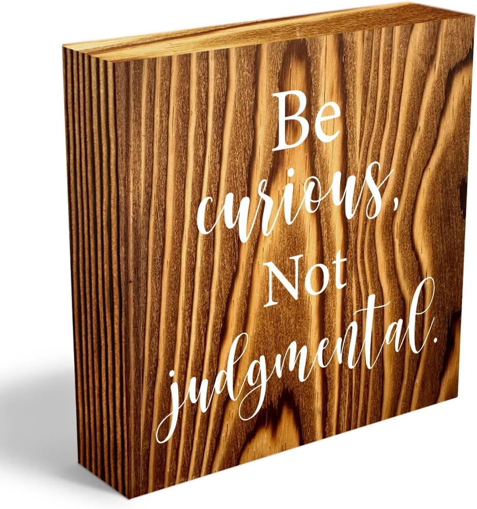Be Curious Not Judgmental Wooden Box Sign - Rustic Home Decor