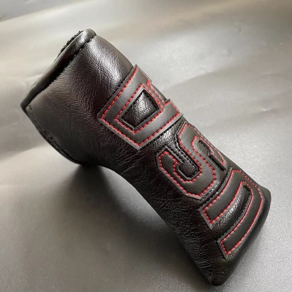 USA Black Golf Putter Cover, Golf Blade Putter Headcover Magnetic Red Stitching