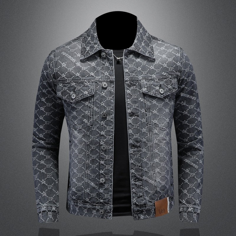 Men Luxury Fashion Trendy Bomber Streetwear Long Sleeve Denim Casual Jacket Coat