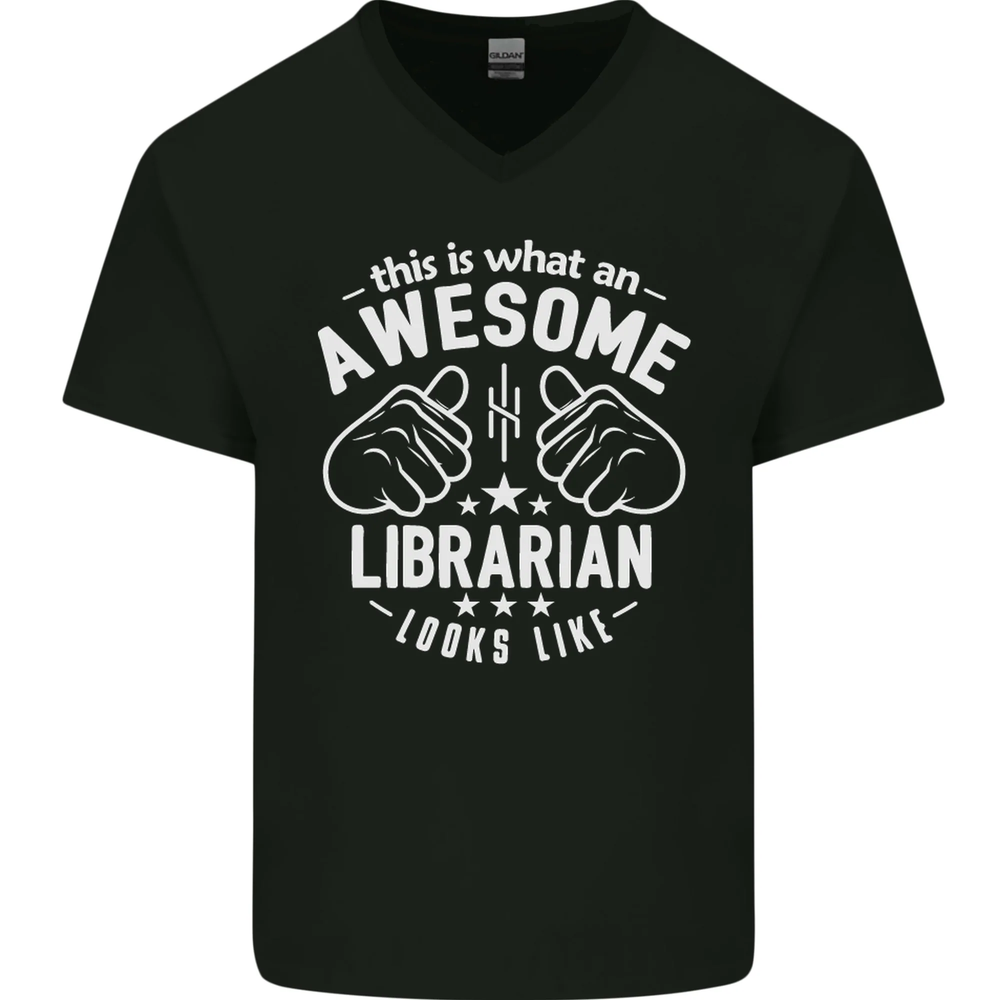 Awesome Librarian Mens V-Neck Cotton Tee - Comfortable & Stylish  