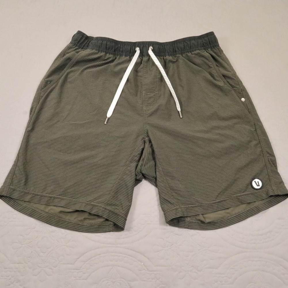 Vuori Kore Shorts Men Large Green Striped Lined 2-in-1 Athletic Running Training