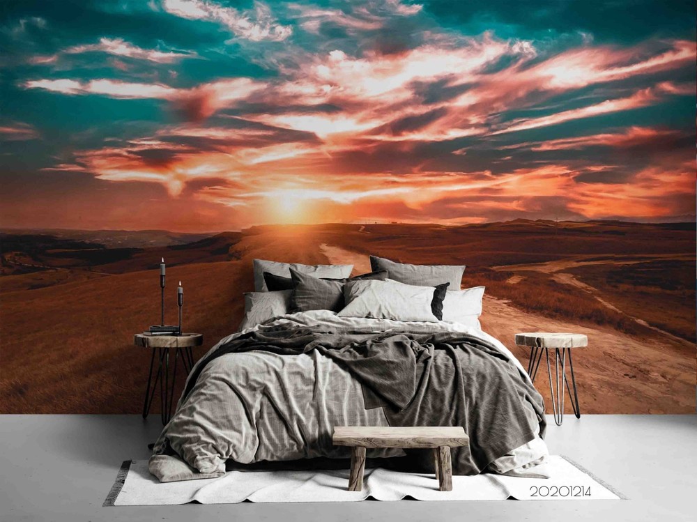 3D Sky Field Path Sunset Landscape Wall Murals Wallpaper Murals Wall Sticker
