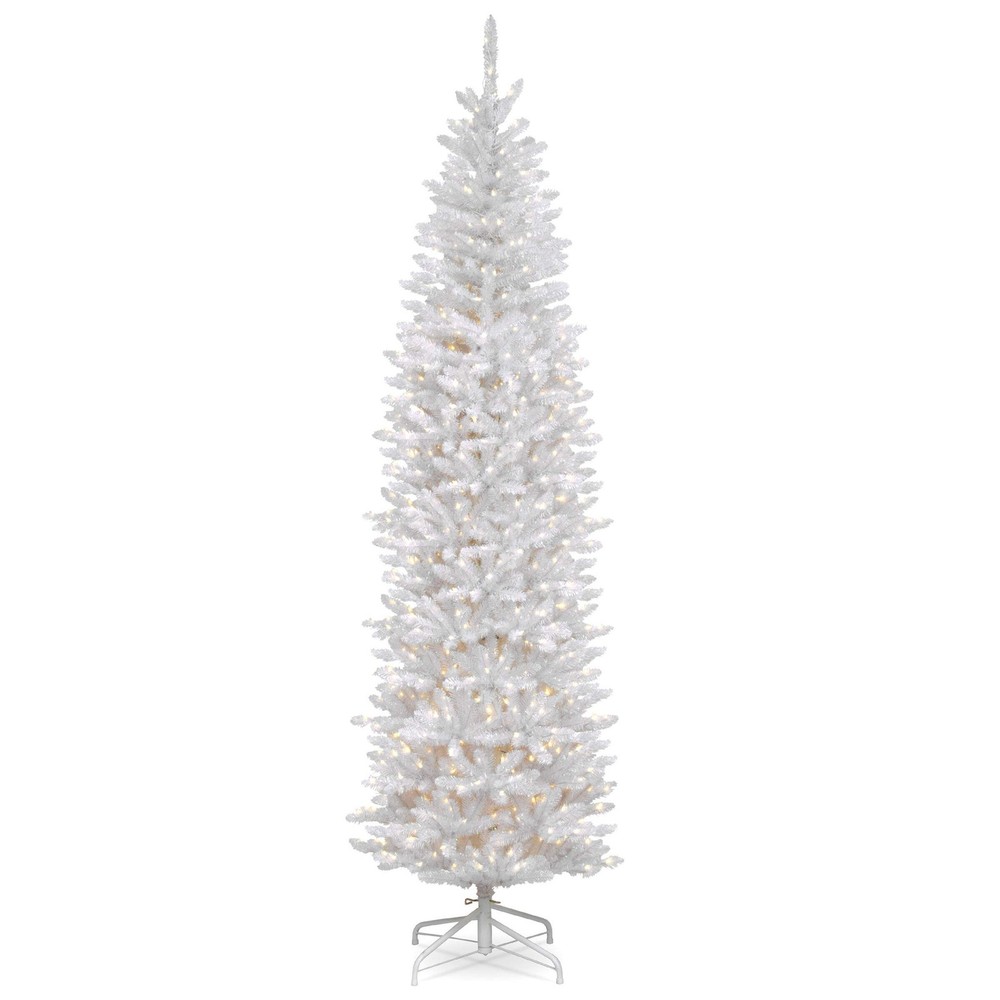9 ft. Pre-Lit Kingswood Fir White Pencil Tree with Clear Lights, Plug-In