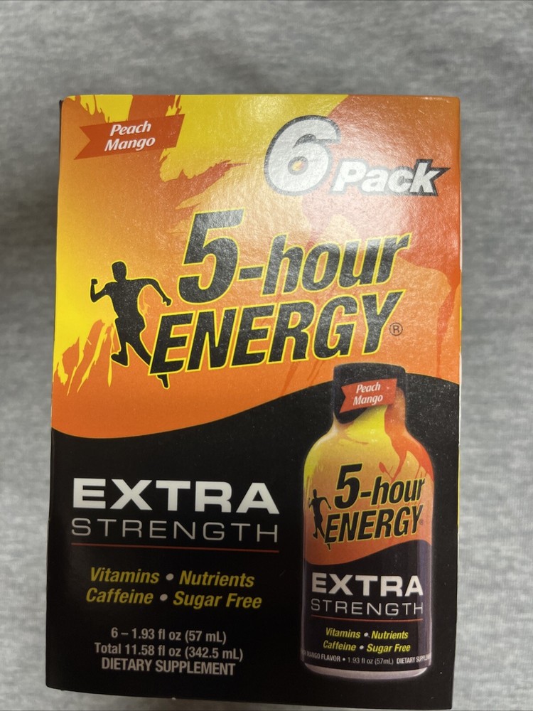 5 Hour Energy Extra Strength 6 Pack Peach Mango 6 - 1.93fl Oz Bottles 05/25 EXP