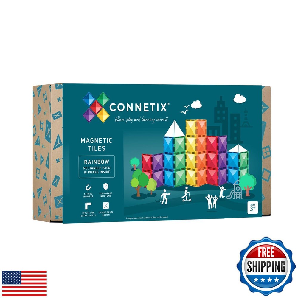CONNETIX 18-Piece Rainbow Rectangle Magnetic Tiles Pack