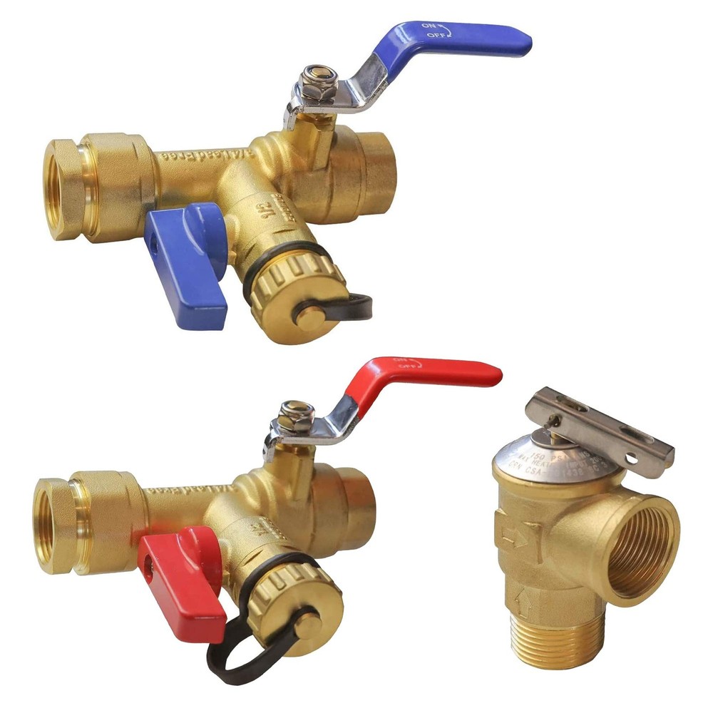 3/4-Inch IPS Tankless Water Heater Service Valve Kit with Pressure Relief Valve