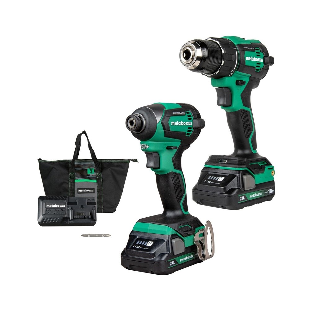 Metabo HPT 18V MultiVolt Cordless Brushless Driver Drill & Impact Driver Comb...