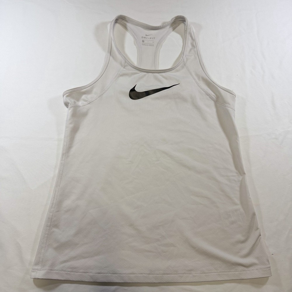 Nike Dri-FIT Women’s White Racerback Tank Top, Athletic Fit, Size S, Scoop Neck