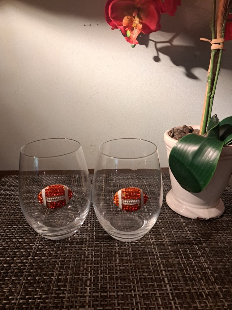 Elegant Football-Themed Jeweled Glassware Set
