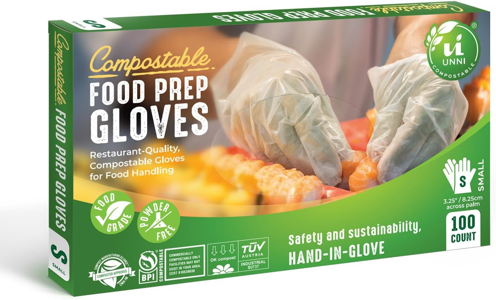 Compostable Food Prep Gloves, Restaurant-Quality, for Food Handling, Powder-Free