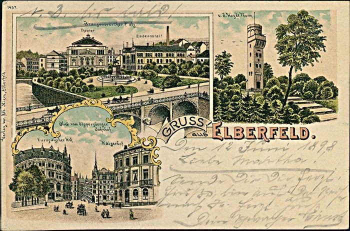 Ansichtskarte Nordrhein-Westfalen (b249) Elberfeld 1898 Theater Badeanstalt Blic